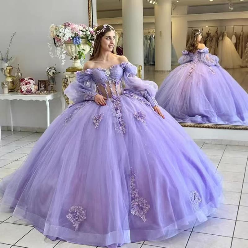 Cinderella-Inspired Tulle Evening Gown – Off-Shoulder Princess Dress With 3D Floral Details For Birthday & Special Occasions