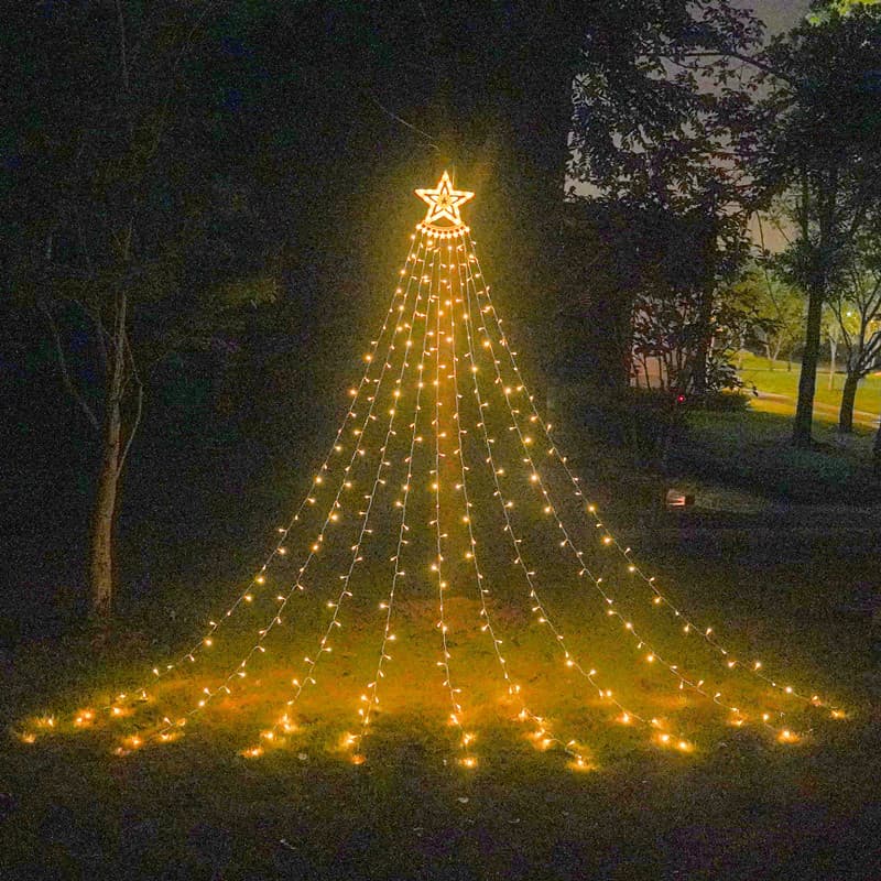 Christmas LED Five pointed Star Waterfall Light Christmas Tree Light Flowing Light Outdoor Decorative Light Garden Remote Control Solar Light