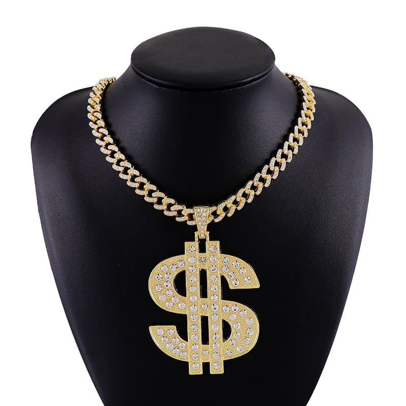 Hip Hop HIPHOP Dollar Cuban Pendant High-Quality Electroplated Color-Retaining Alloy Exaggerated Men's Necklace