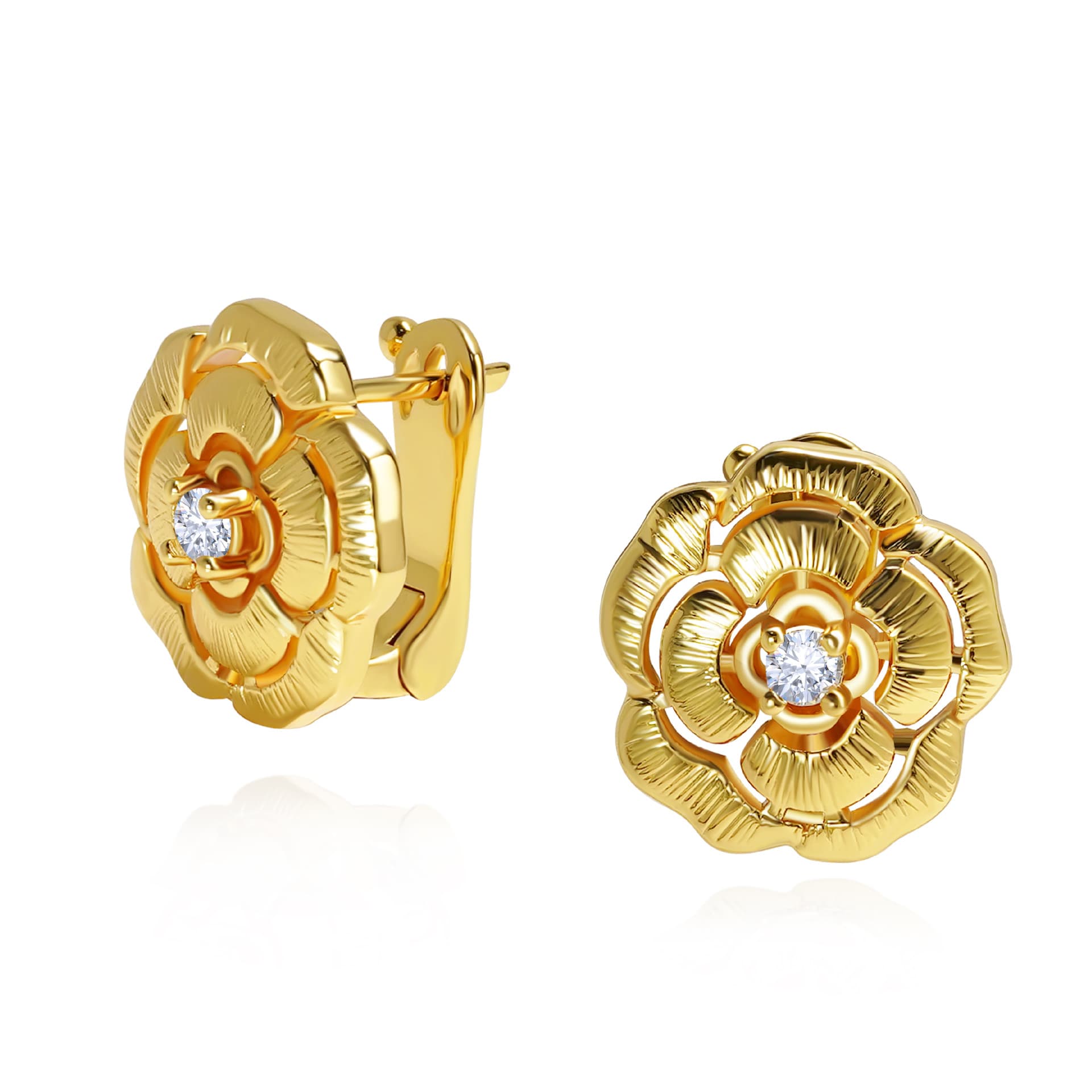 Women's Jewelry Camellia Inlaid Single Diamond Ear Clip Glossy Hollow Flower Ear Clap Original Flower Design Brushed Exquisite Earrings