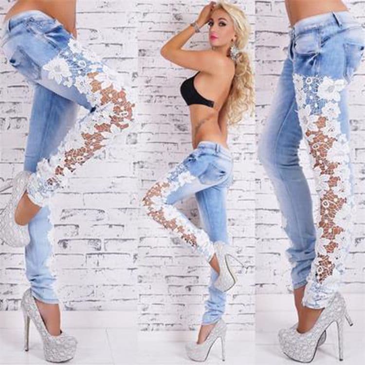 Women's Clothing Sexy Lace Hollow Lace Jeans Elastic Small Pants