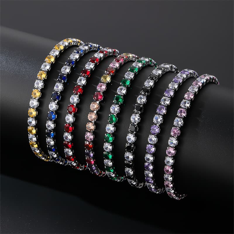 Zircon Bracelet Single Row 4mm Round Full Diamond Tennis Chain Hip Hop Jewelry Niche