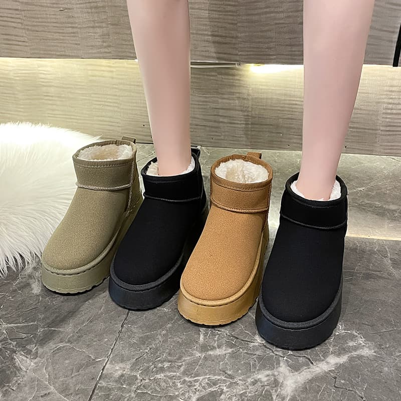 Women's Shoes Snow Boots Autumn And Winter Fur One Short Tube High Sole Warm Waterproof Cotton Shoes