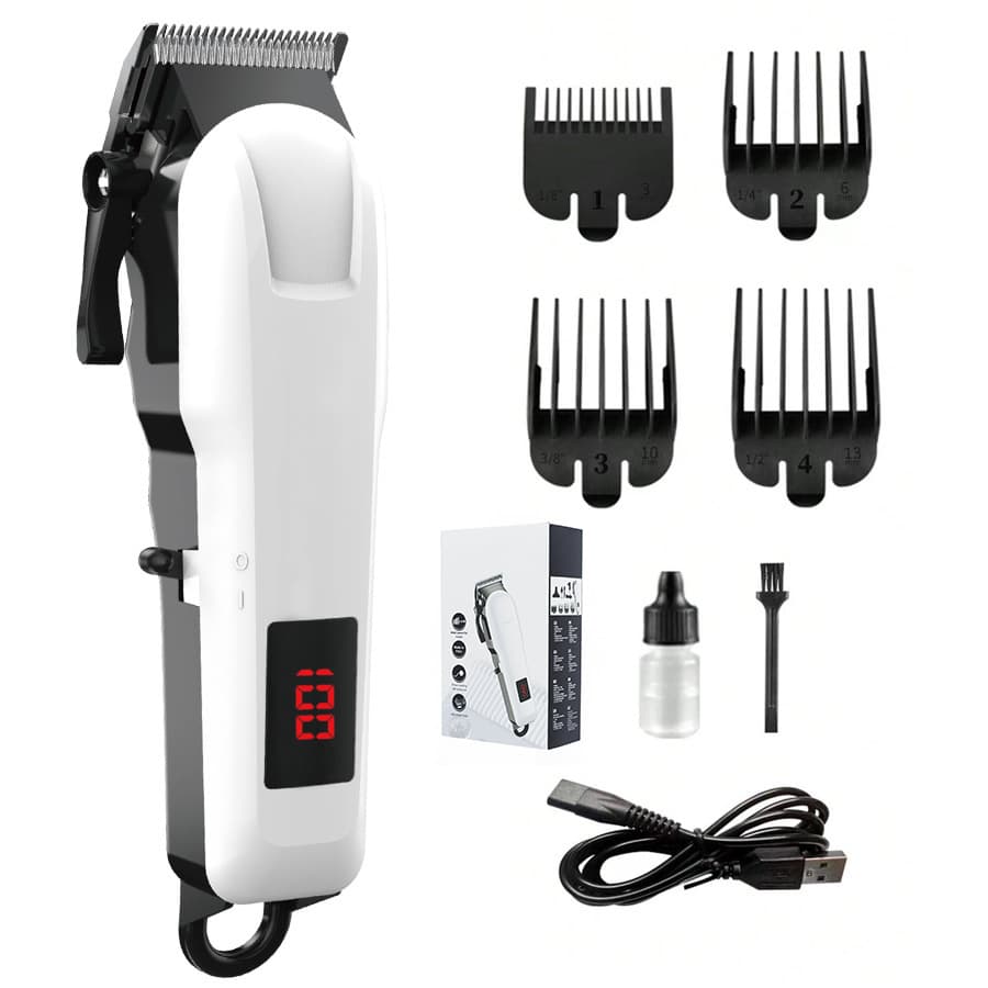 Professional Hair Clipper With Steel Blade - Rechargeable & Quiet Electric Trimmer For Salon & Home Use, Digital Display