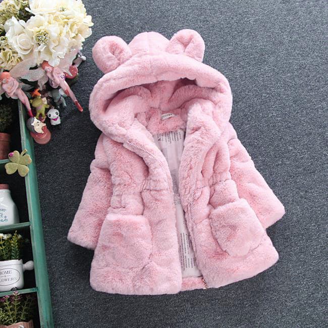 ALYCExiyuebaobao Commerce extérieur Automne Hiver Nouveau Manteau Fille Style Coréen Pull en Fourrure Oreilles de Lapin Veste Matelassée Épaisse