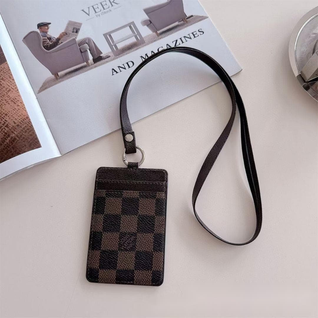 Porte-carte d'accès en cuir avec cordon en bandoulière unisexe