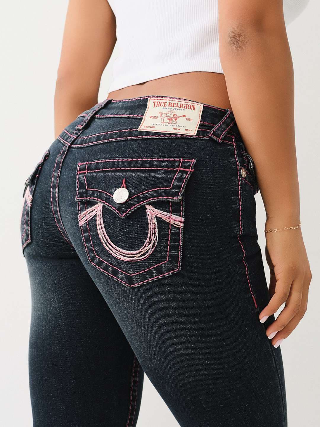 Jean True Religion blanc délavé et usé à rayures épaisses, sexy et tendance, marque transfrontalière européenne et américaine