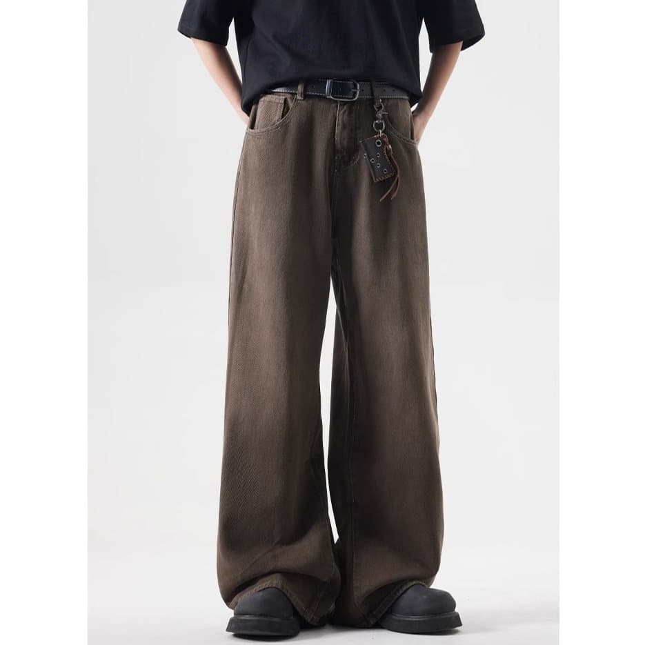 Cleanfit Vintage Washed Jeans – Straight-Leg Relaxed Fit In Deep Brown (S-3XL, Retro Distressed Look, No-Stretch Cotton Denim)