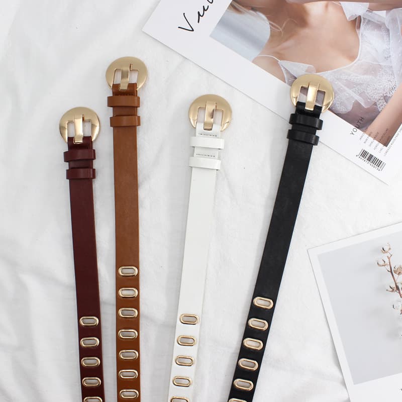 Female Student Multi Hole Round Buckle Steam Eyelet Belt Jeans Belt Ladies Gold Oval Fashion Belt Men