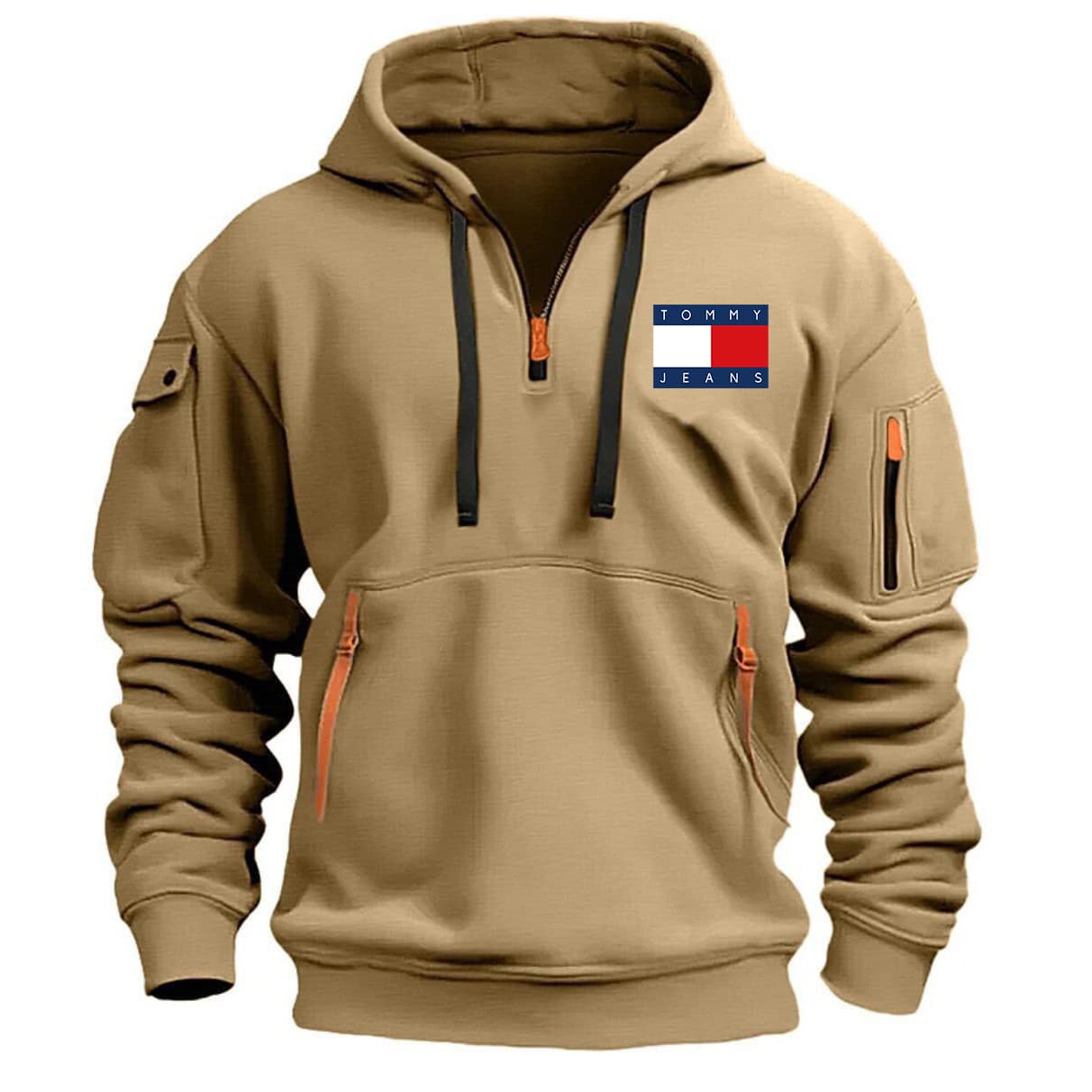 Sweat à capuche pour homme, printemps et automne, fermeture éclair, multi-poches, imprimé marée, veste de sport et décontractée pour homme