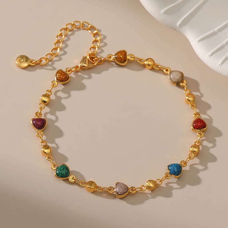 Geometric heart design multi color oil drop bracelet glitter creative summer new hand jewelry copper plated K real gold