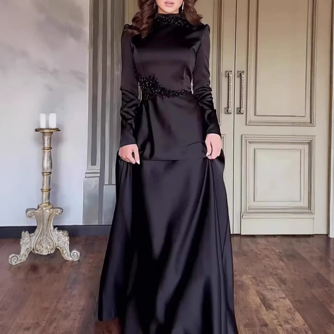 Women's Clothing Solid Color Long Sleeve Slim Lace Retro Elegant Dress