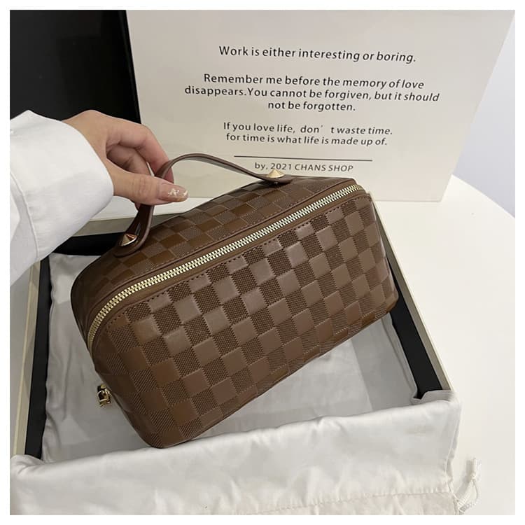Women's Bags New Style Cosmetic Bag, Trendy Plaid Pattern, Super Large Capacity, High End Handbag/Toiletries Bag