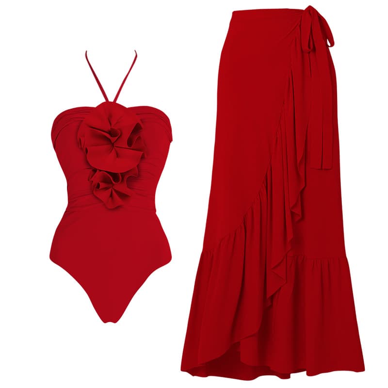Women's Clothing New One Piece Swimsuit Female Detachable Three Dimensional Flower Decoration Halter Neck Swimsuit Suit 2735
