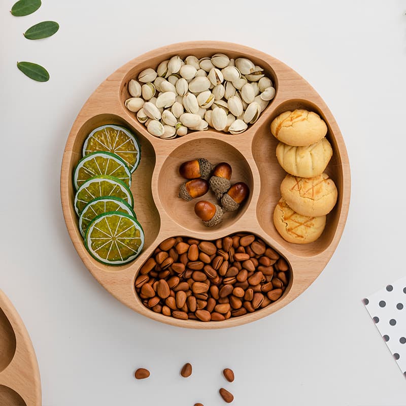 Creative Multi Grid Beech Fruit Tray, Wooden Partition Fruit Platter, Living Room Home Candy and Nut Plate