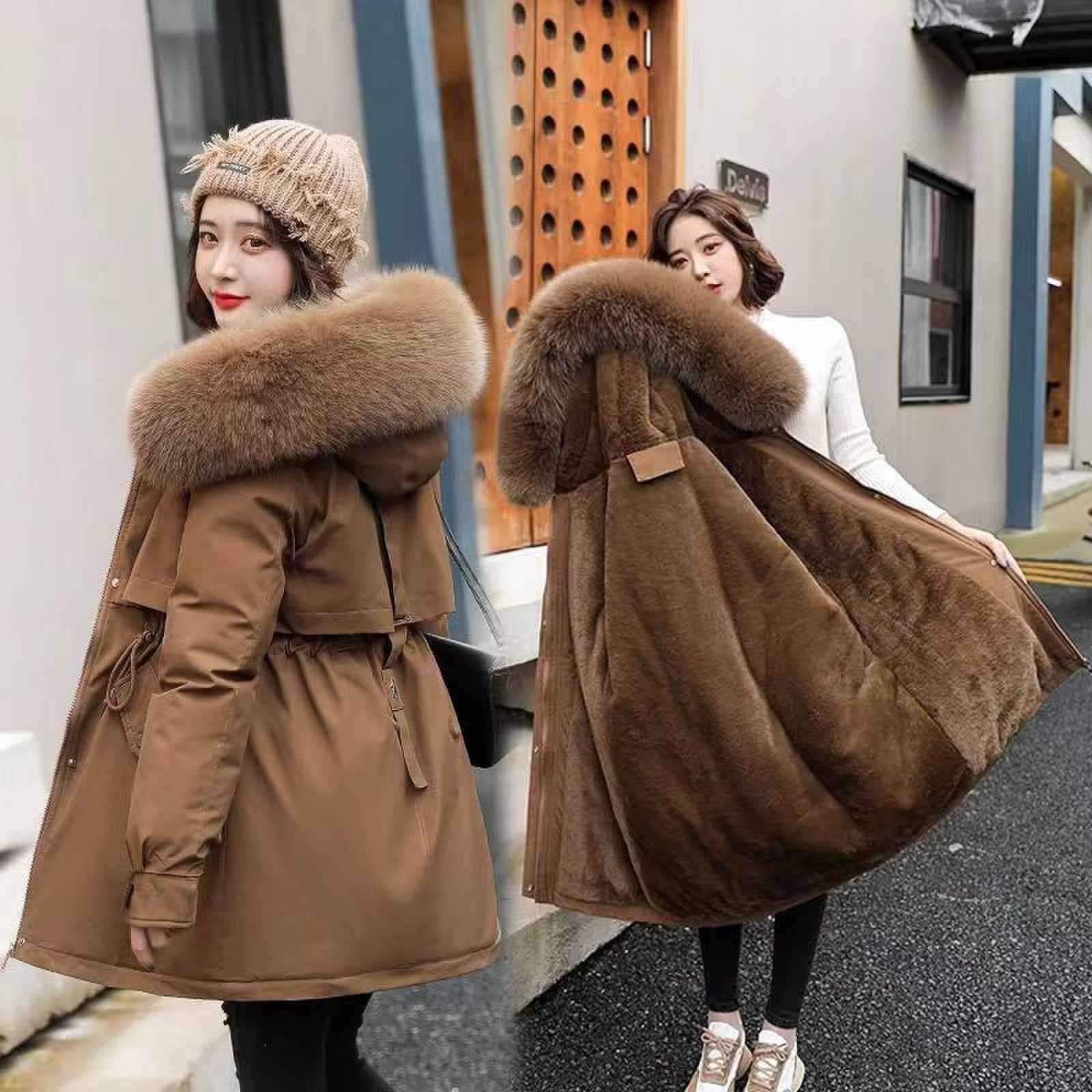 Fur-Lined Parka Coat For Women – Slim Fit Mid-Length Winter Jacket With Belt (M-3XL, Cream/Black/Khaki/Mocha/Mint/Sky Blue/Blush)