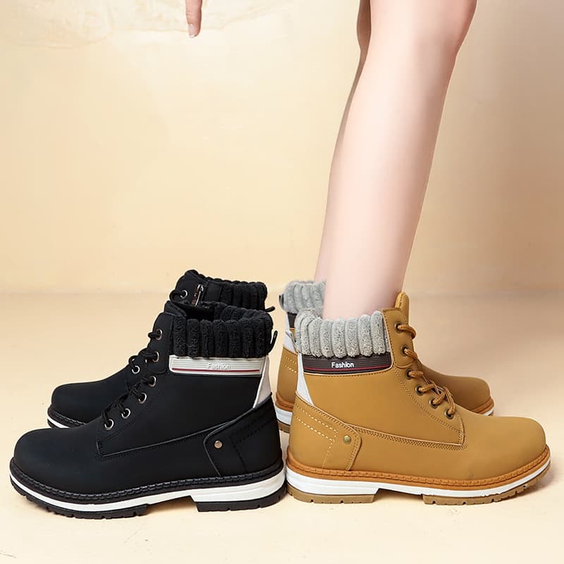 Women's Chunky Sole Ankle Boots Waterproof PU Leather Round Toe Lace-Up Combat Boots For Women Size 42​