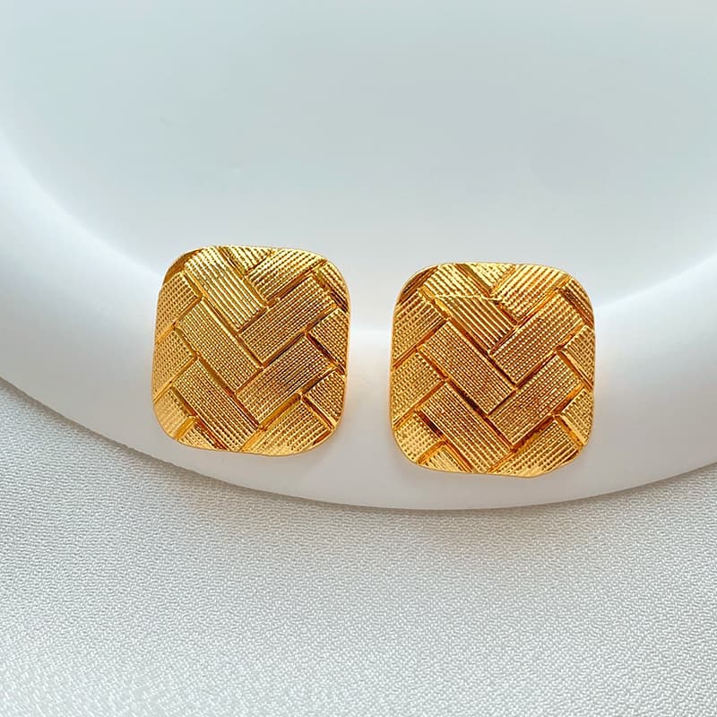 Real gold electroplated geometric square irregular long stripes temperament earrings s925 silver needle metallic personality earrings