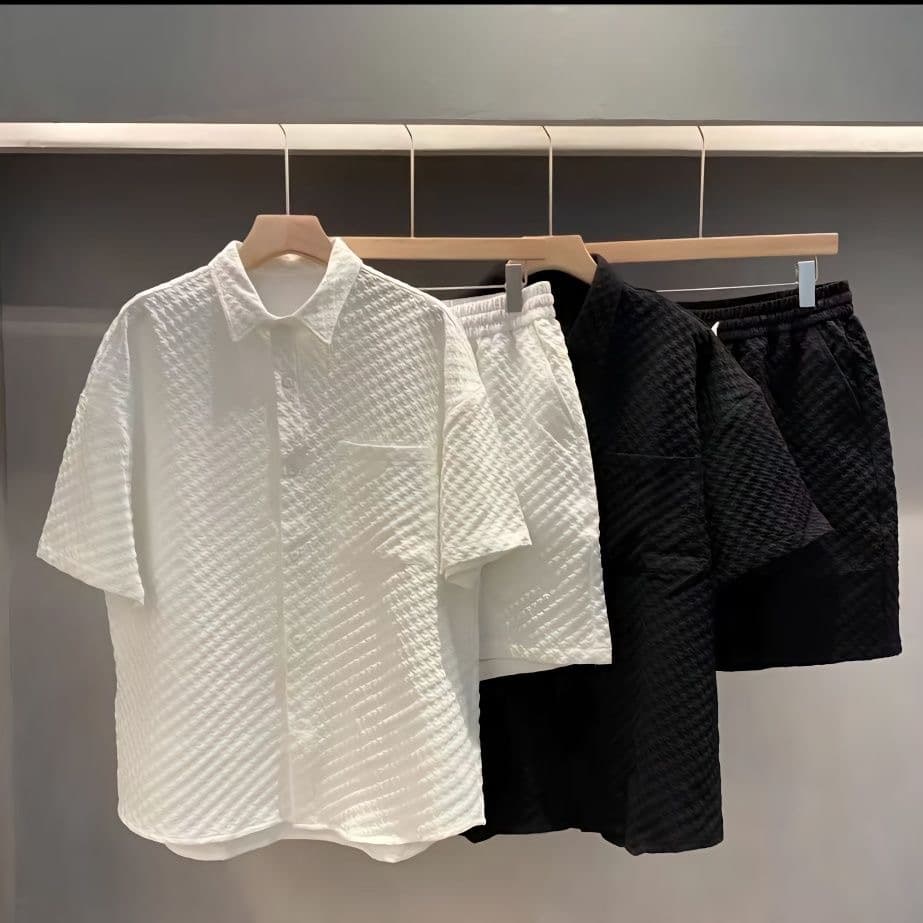 Men's Clothing Trendy Casual Suits Summer Pure Color Simple And Elegant Loose Fitting Large Size Five Point Sleeves