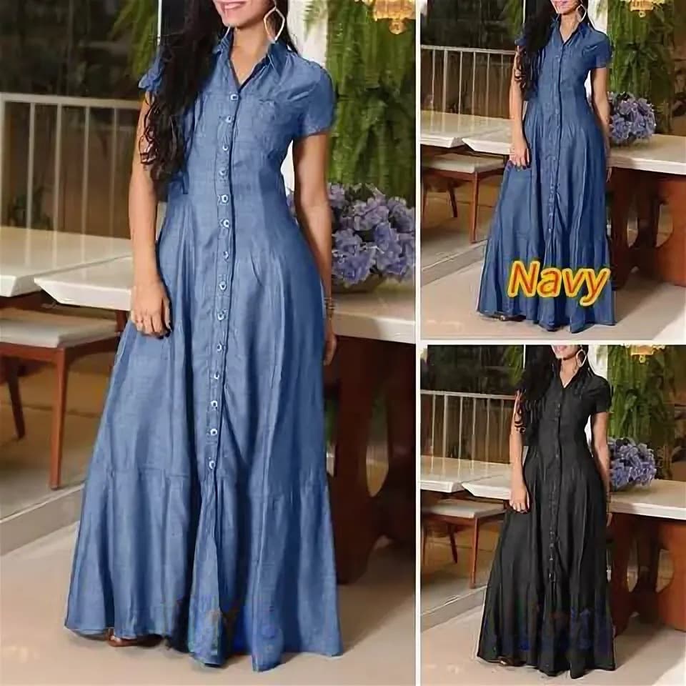 Women's Clothing New Long Dress Shirt Collar Pocket Large Size Dress Casual Denim Dress