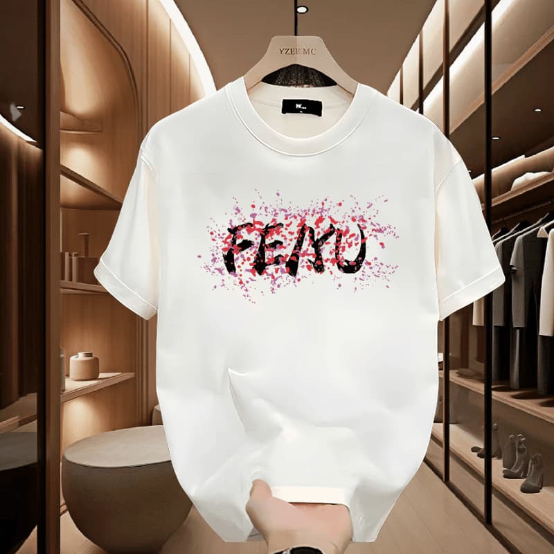 Men's Clothing T-shirt men's combed cotton short-sleeved 2024 new summer heavy double yarn loose printed T-shirt