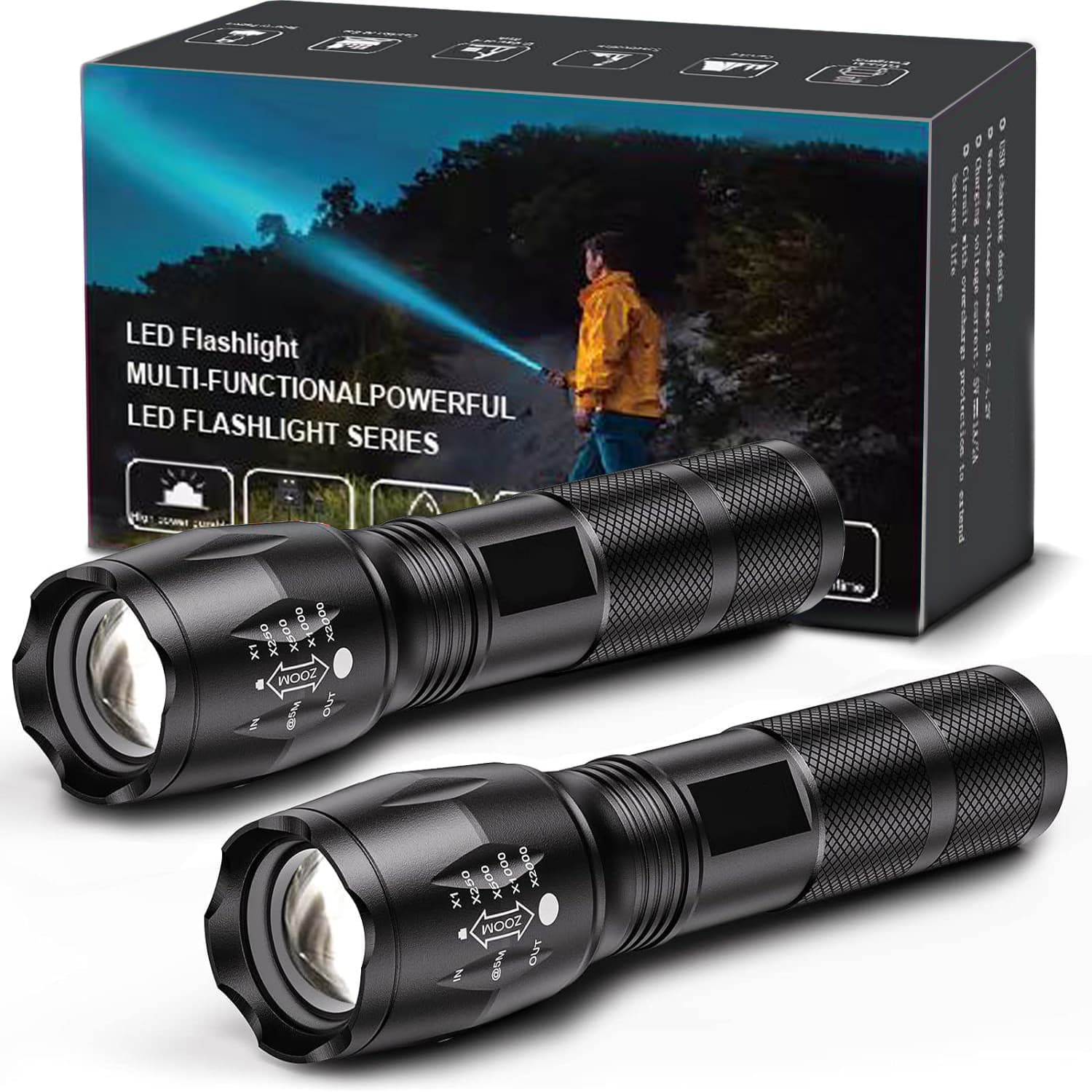 Telescopic Zoom Strong Light Aluminum Alloy Flashlight Waterproof Outdoor Night Running Riding Patrol Searchlight