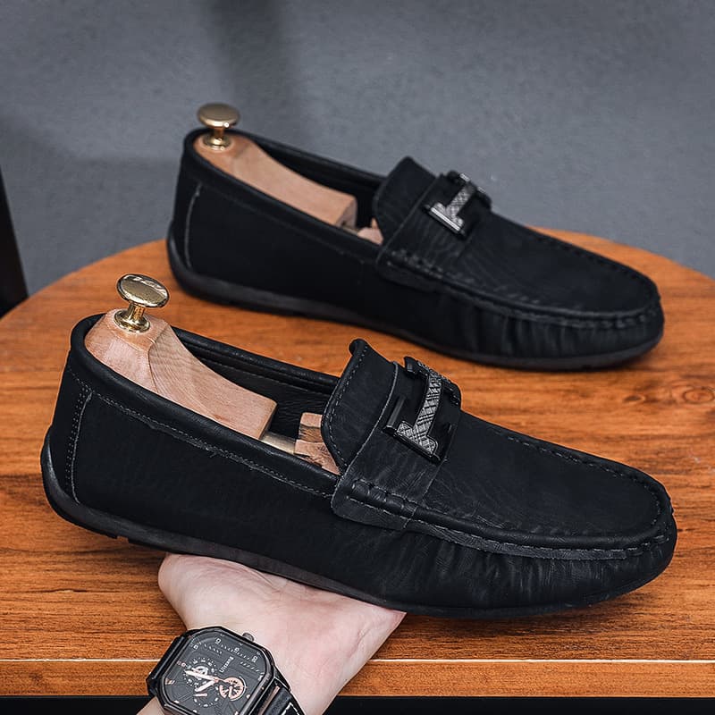 Men's shoes 2023 new style comfortable and breathable loafers H-shaped round toe fashionable bean shoes casual shoes men's lazy shoes