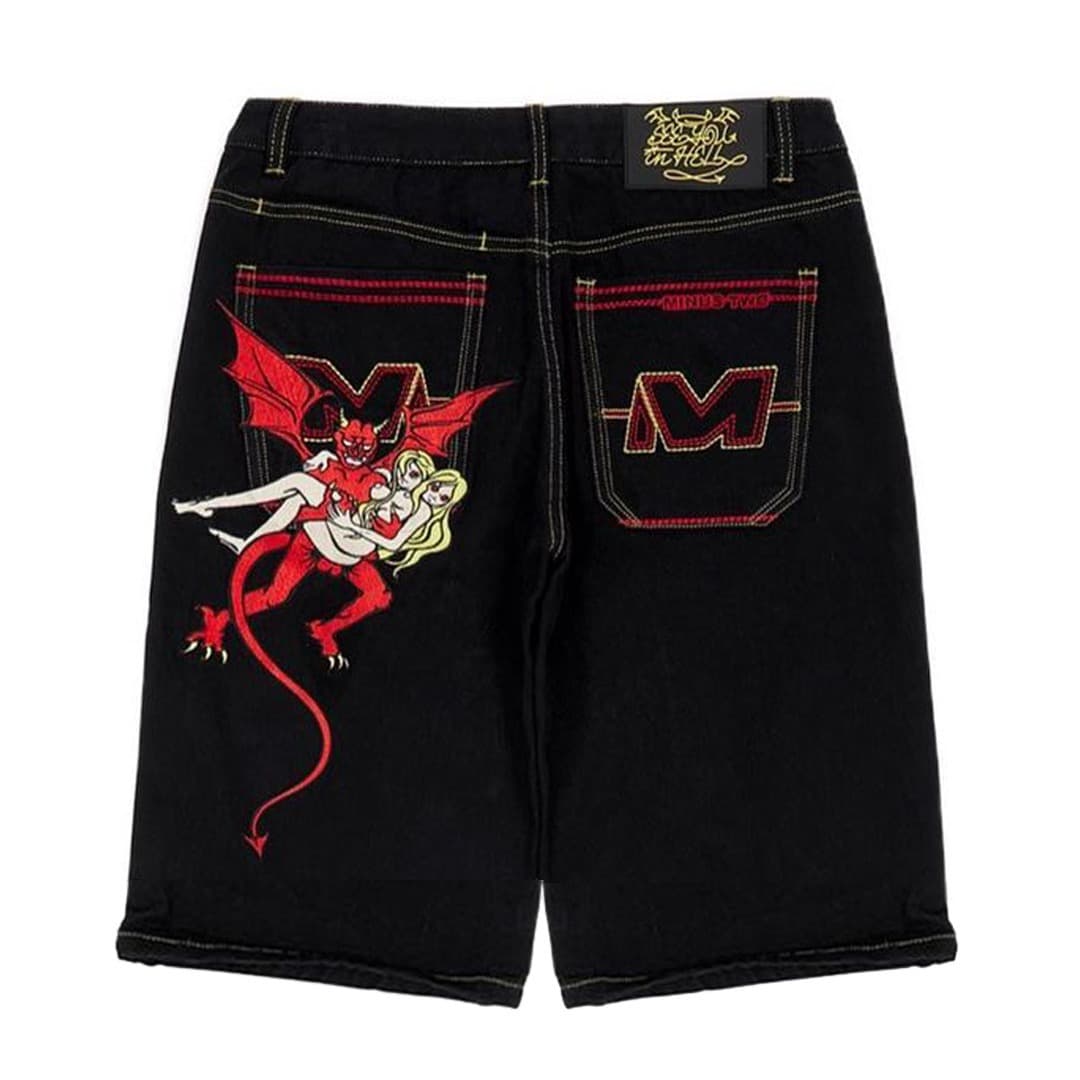Men's clothing Fully embroidered sports shorts men's loose high street straight pants summer casual slim wide leg shorts men
