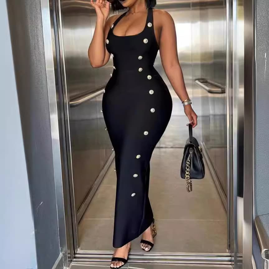 Women's Clothing Double Breasted U Neck Hip Dress