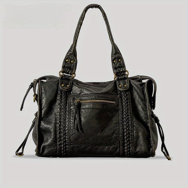 Women Vintage City Bag, Large PU Leather Tote Bag, Y2K Shoulder Bag, Office & College Japanese Style School Handbag For Ladies