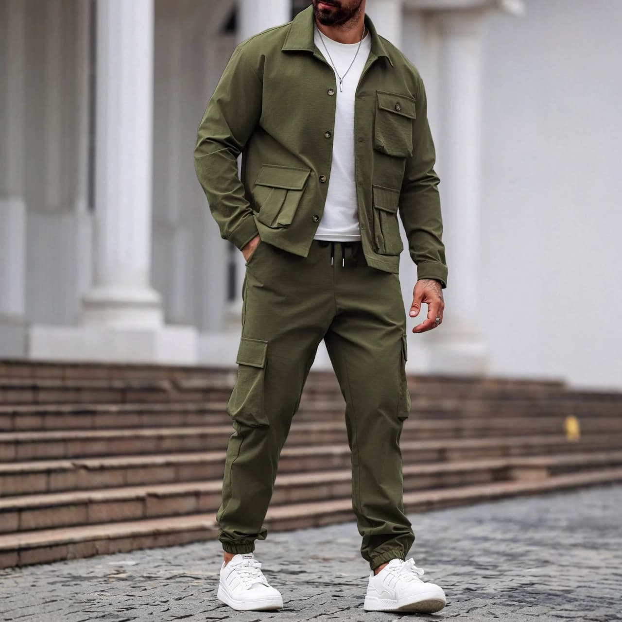 ​Vintage Workwear Jacket & Pants Set - Heavyweight Cotton Blend, Multi-Pocket Utility Outfit For Men (S-XXXL)​