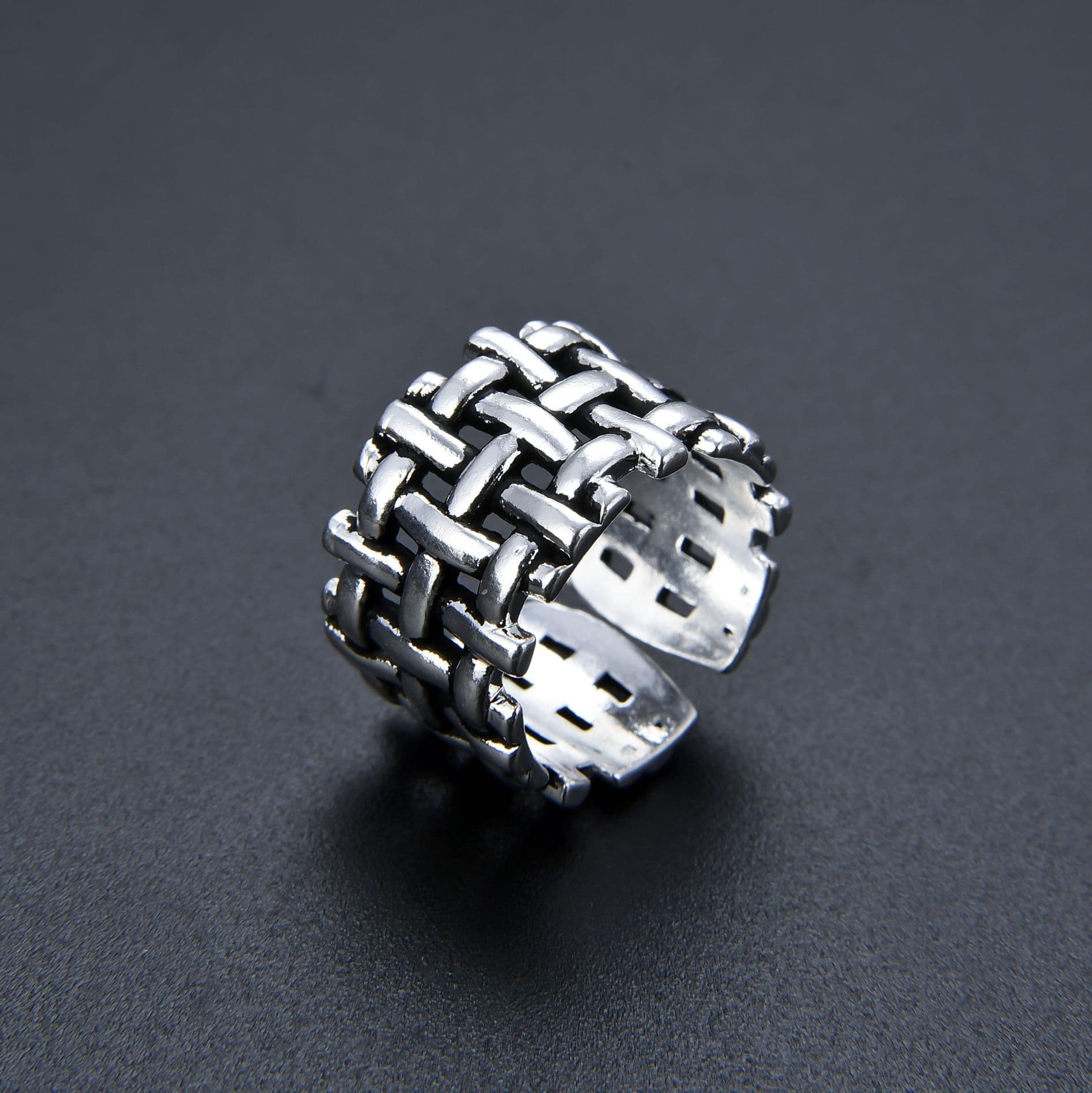 Unisex Jewelry Fashion Retro Black Mesh Ring Opening Adjustable Unisex Hand Jewelry Net Celebrity Ring Ins Style