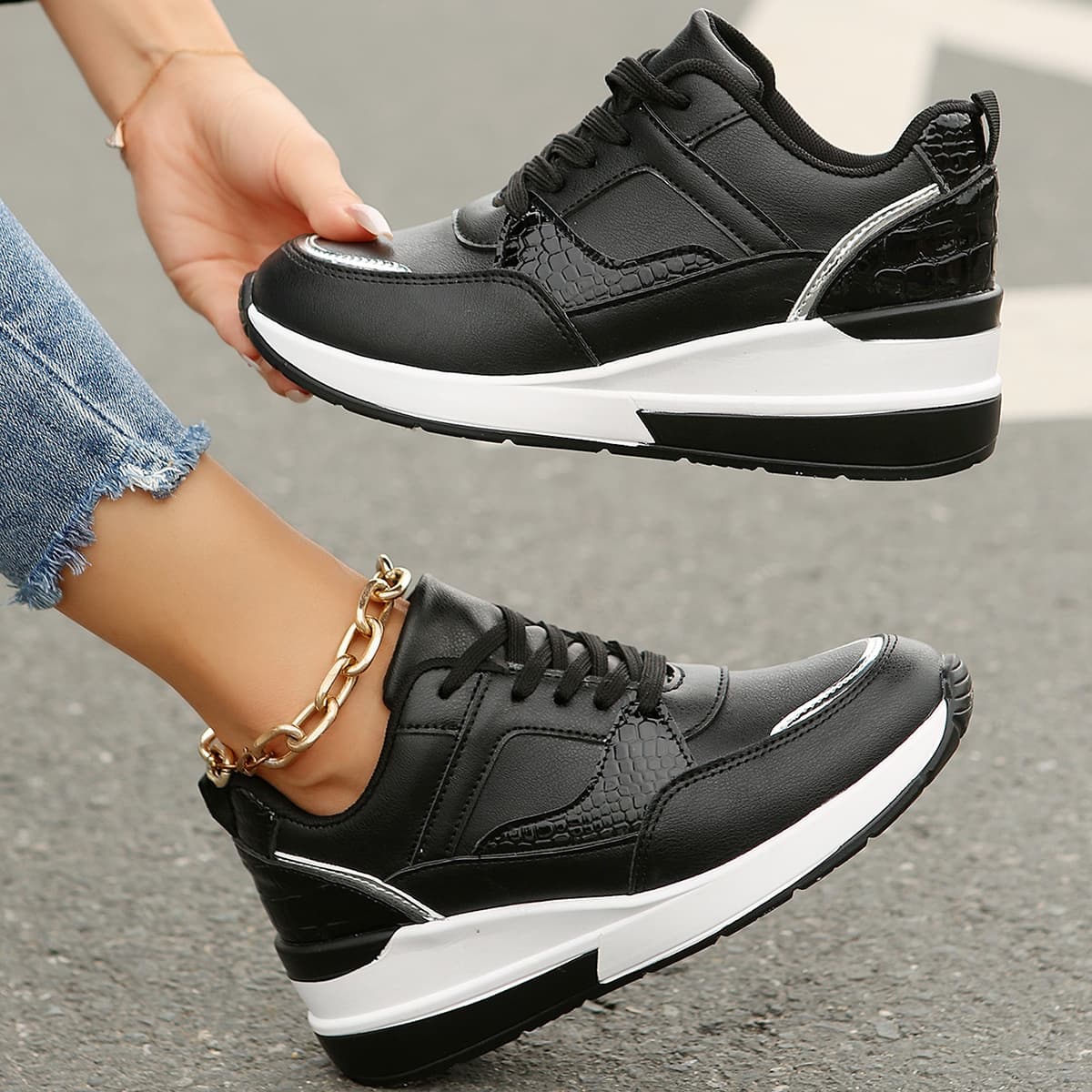 Women's Shoes Women's sports casual shoes new fashion wedge heel thick bottom casual sports women's single shoes 43 large size