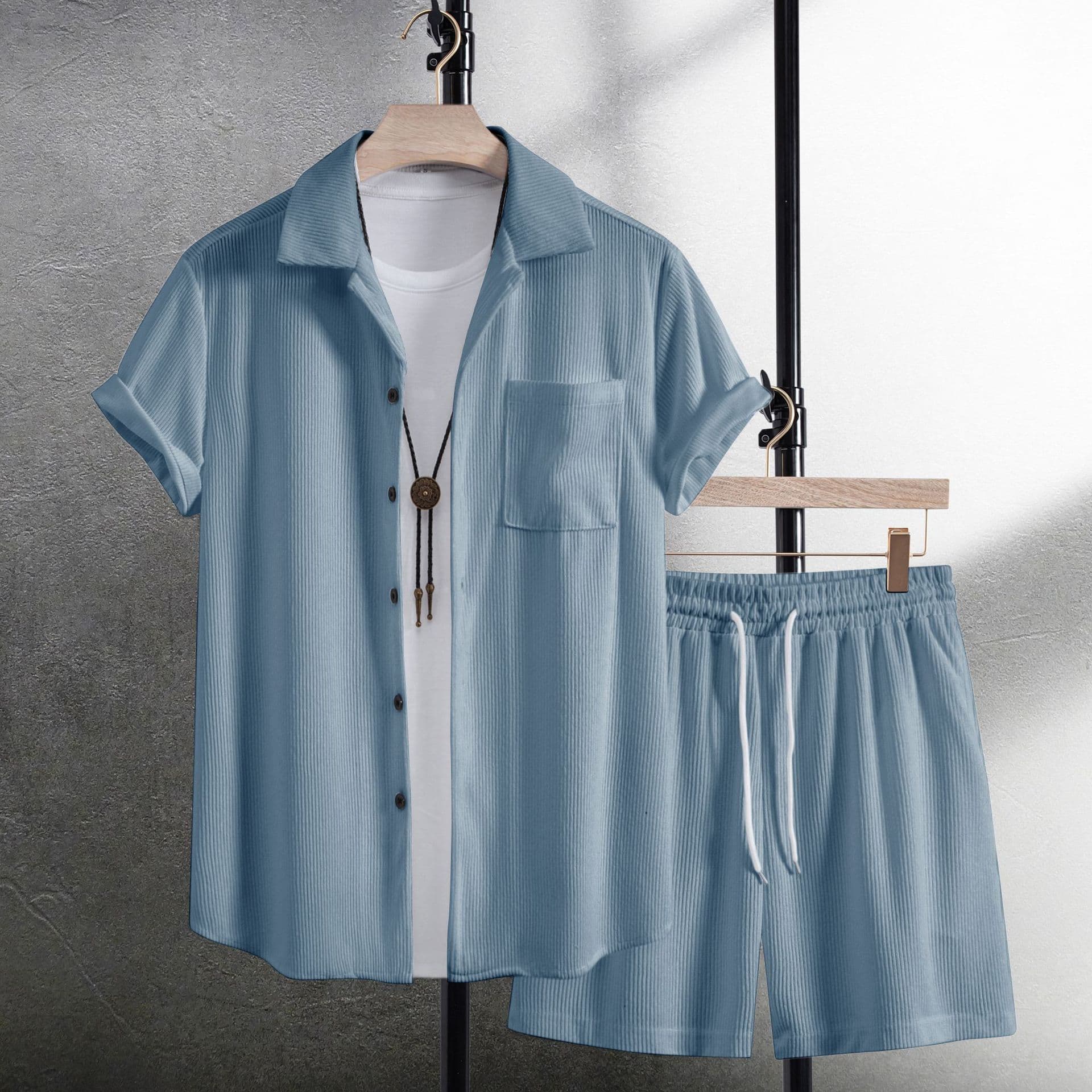 Men's Clothing Casual Shirt Short Sleeved Beach Pants Suit