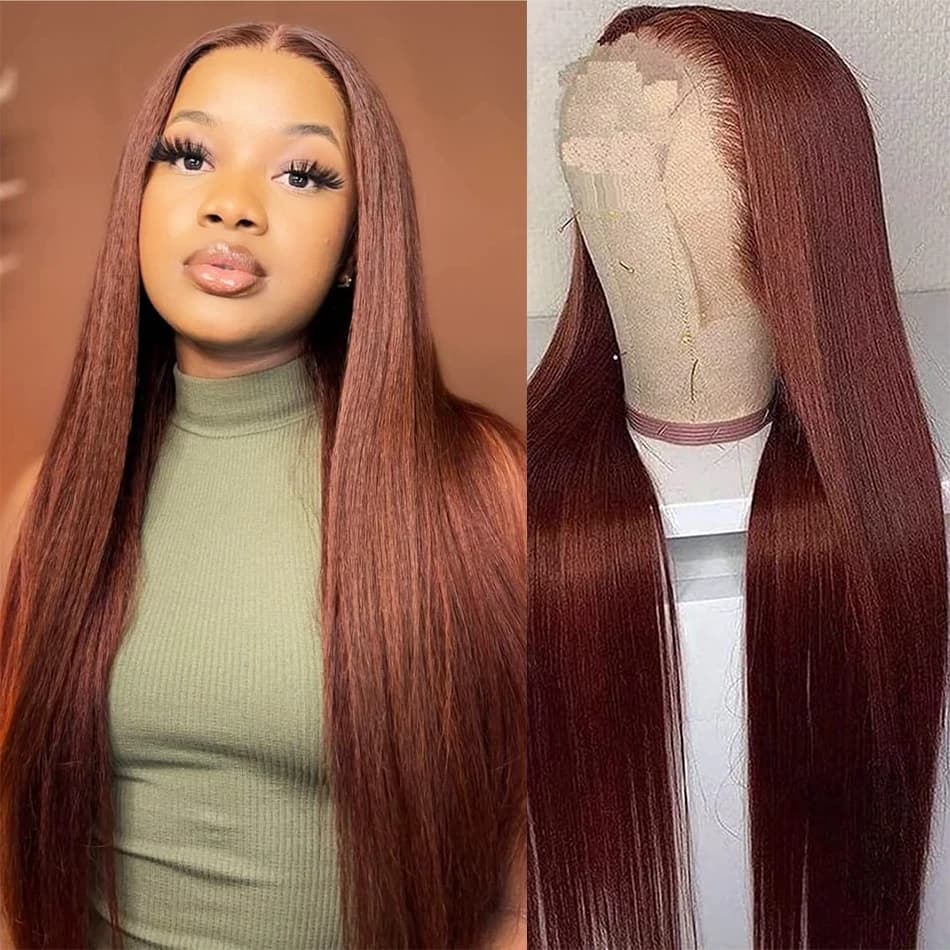 13x4 Reddish Brown Lace Front Human Hair 5x5 13x6 Transparent HD Glueless Straight Lace Frontal Wig 4x4 Closure