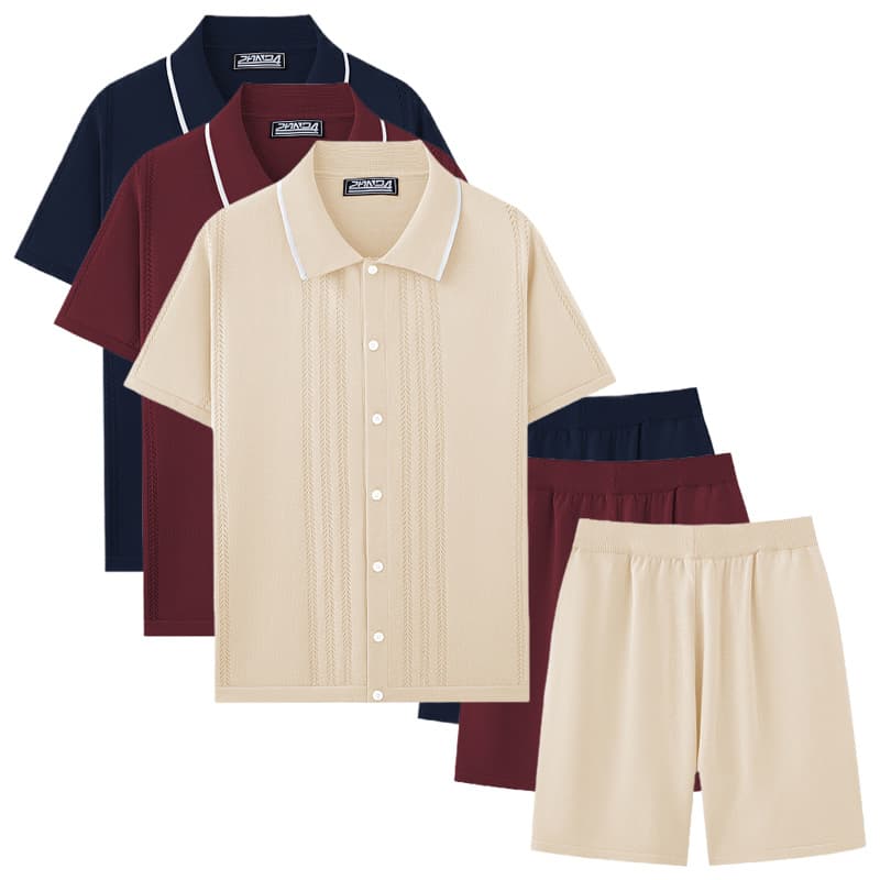 Men's Clothing Business Casual Sweater Two Piece Suit Cool Silk Knitted Polo Shirt Suit SY0197