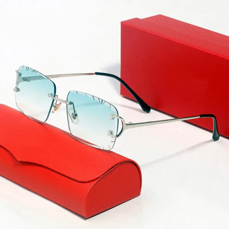 Designer Sunglasses for Women Summer Beach Gold Letter on Lens Rimless Hexagonal Sun Glasses Fashion Frame Irregular