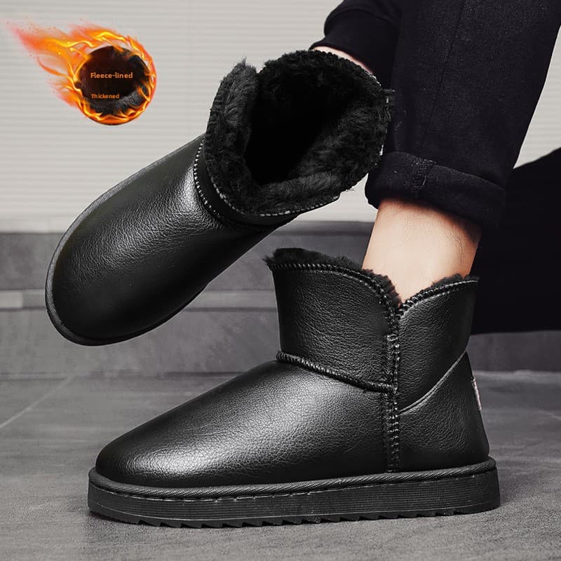 Winter Snow Boots Men's New Fur Integrated Warm Piled Thickened Leather Waterproof Casual Sports Cotton Shoes