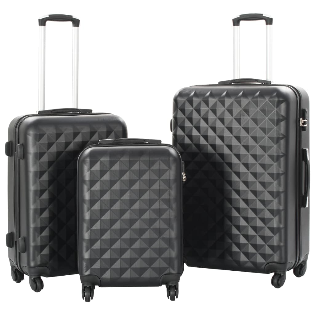 VidaXL Hard Shell Luggage Set 3 Piece Black ABS Suitcase Travel Case Lightweight Durable TSA Lock Expandable Handle Wheels