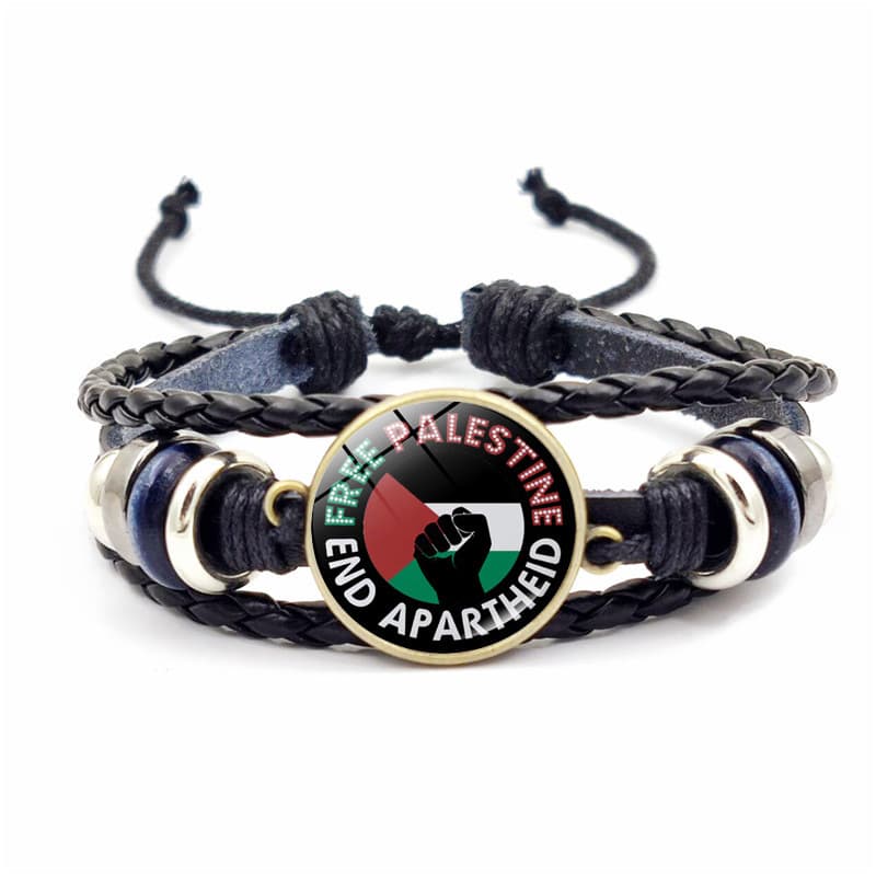 Palestinian flag time gem bracelet vintage handmade multi layer braided leather bracelet hand jewelry