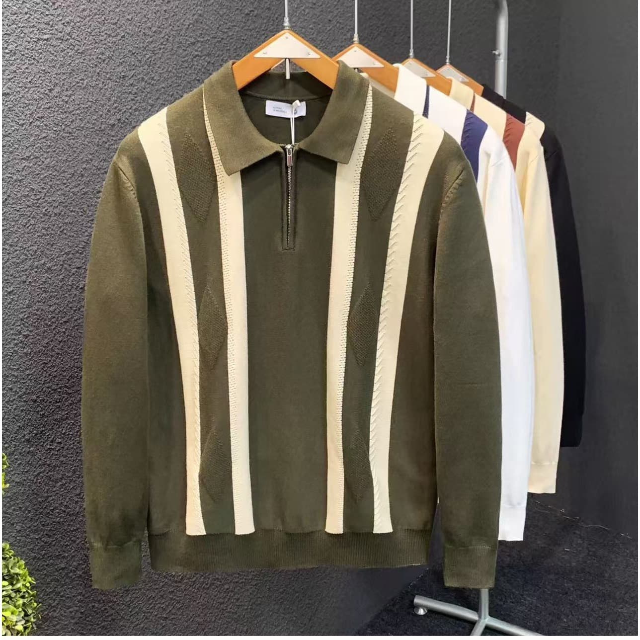 Men's Slim-Fit Half-Zip Sweater – Stand Collar Pullover Knit (Breathable, Wrinkle-Free, S-XXXXL, White/Black/Army Green)​