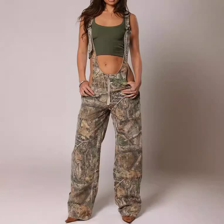 Women's Clothing High Waist Holiday Style Flower Print Suspenders Jumpsuit