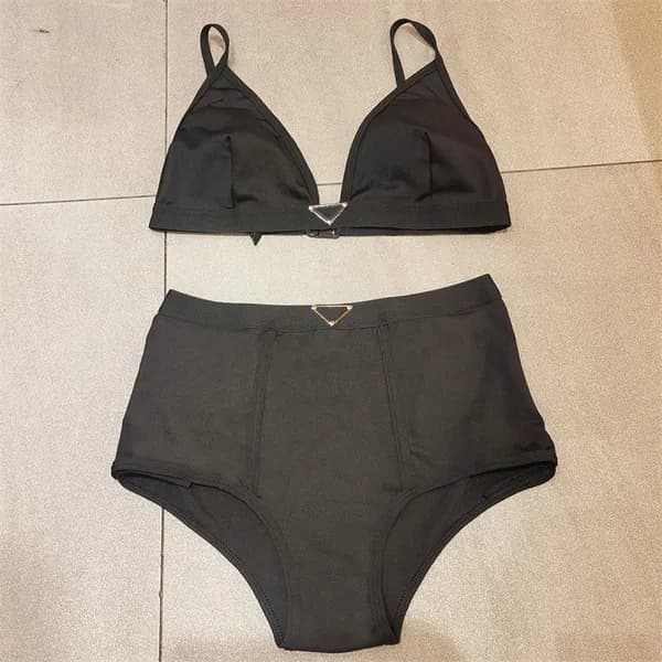 Femmes maillot de bain une pièce avec coussinets ensemble Bikini Push Up bandoulière lettres maillots de bain maillot de bain noir
