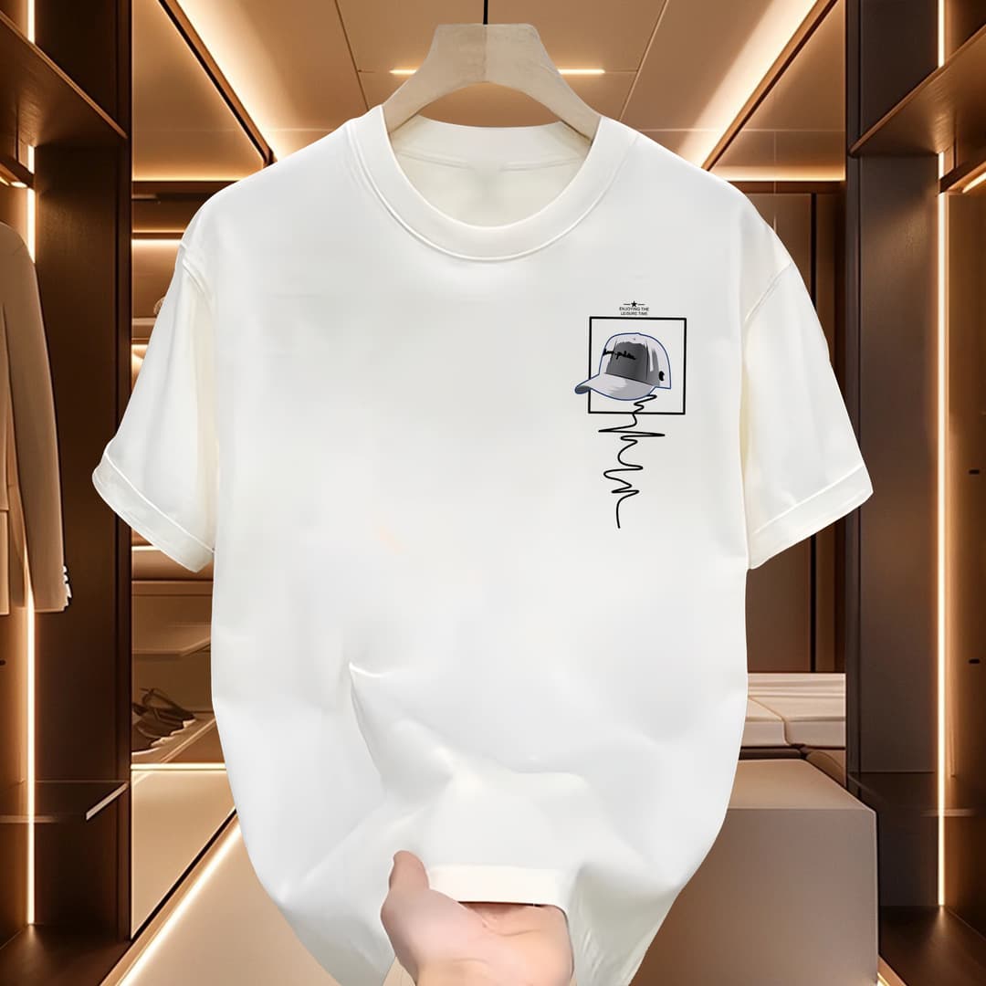 Men's Clothing Sense Niche Round Neck Light Luxury Men's T-shirt Short-sleeved Pure Cotton Fashionable Brand Printed Youth T-shirt T