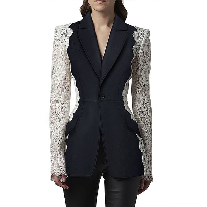 Women's Clothing star fashion slim fit one button contrast color lace splicing suit jacket