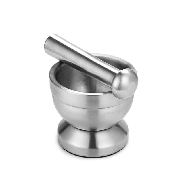 Double Stainless Steel Metal Mortar Salt And Pestle Pedestal Bowl Garlic Press Pot Herb Mills Pepper Spice Grinder Pot