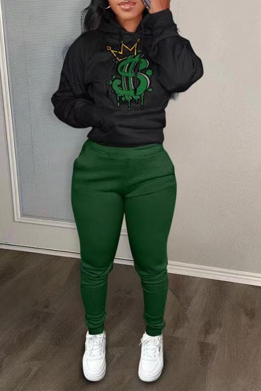 Hooded Sweatshirt Set Trendy Brand Money Letter Printed Sweatpants Set Sweatshirt