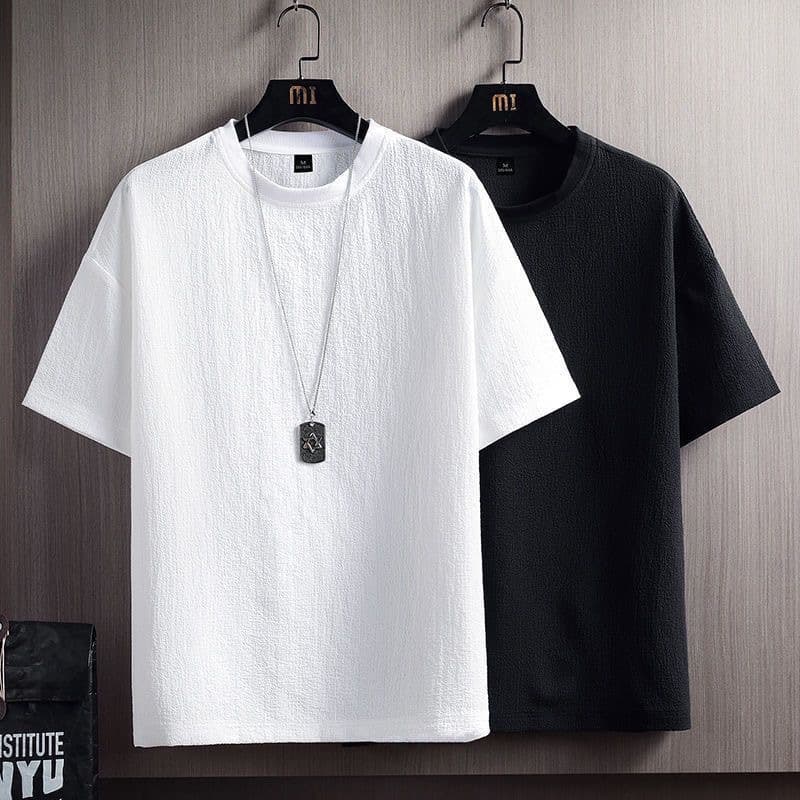 Men's Clothing New Style Half Sleeved T Shirt Cotton Linen Short Sleeved T Shirt Men's Summer Solid Color Loose Bottoming Shirt White
