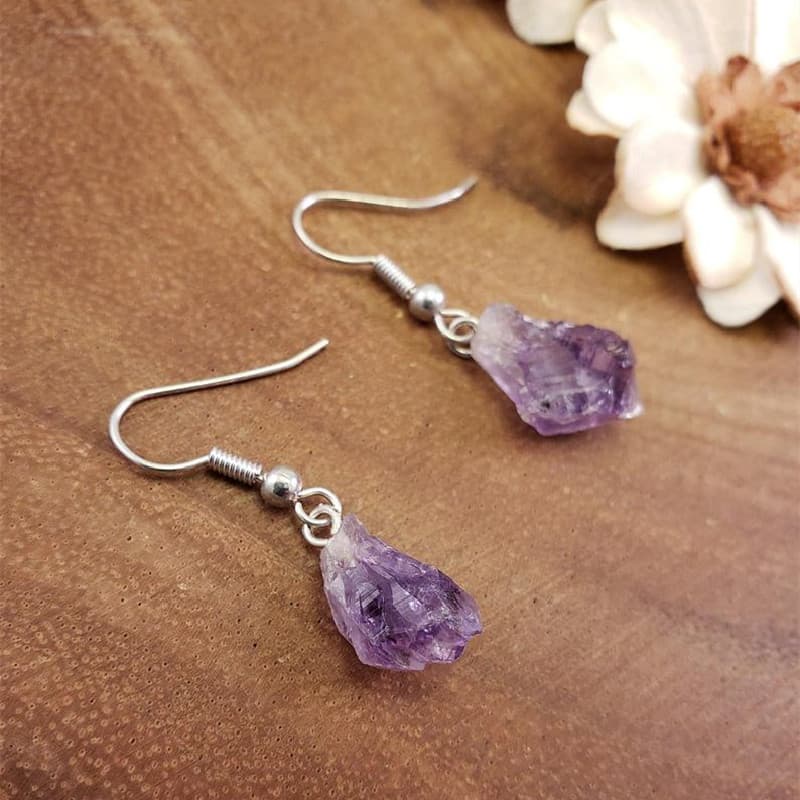 Earrings natural amethyst raw stone earrings