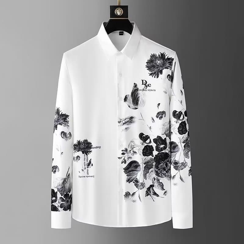 Men's Clothing Long sleeved printed ink painting shirt men's slim casual spring new trendy brand fashion business casual shirt men
